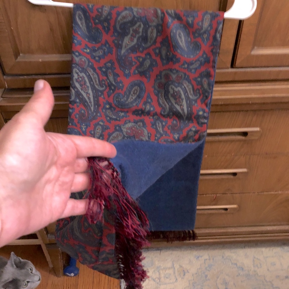 Sulka Scarf Cashmere/Silk muted blue gray and multi colored double-sided Scarf